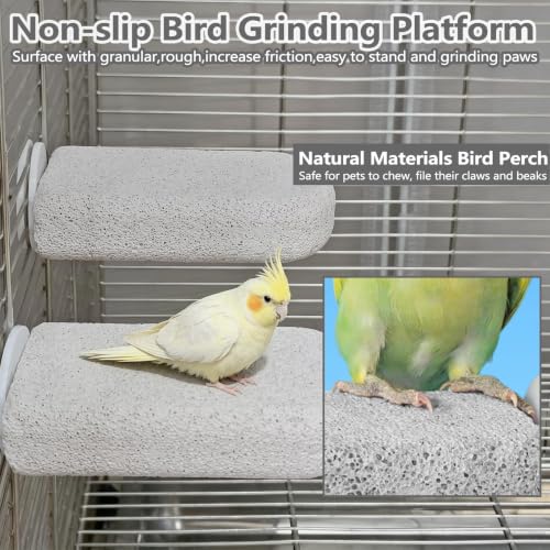 Image of 4PCS Bird Beak Grinding Stone,Parrot Perch Stands,Parakeets Platform Chewing Toys Calcium Pumice Lava Foot Claws Trimmer Climbing Ledge for Cockatiel Budgie Conure Lovebird(L,Grey)