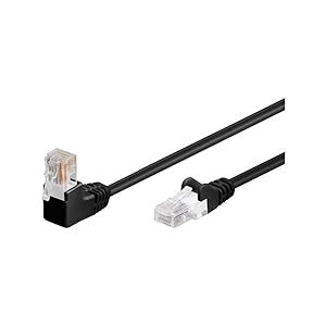 Goobay 94175 Cavo ethernet CAT 5e con angolo a 90 gradi, Cavo di rete U / UTP, nero, miscela di rame CCA, 1x connettori RJ45 a 90° (8P8C), 10 metri