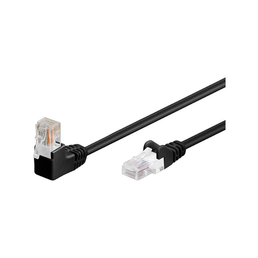 Goobay 94175 Cavo ethernet CAT 5e con angolo a 90 gradi, Cavo di rete U/UTP, nero, miscela di rame CCA, 1x connettori RJ45 a 90° (8P8C), 10 metri