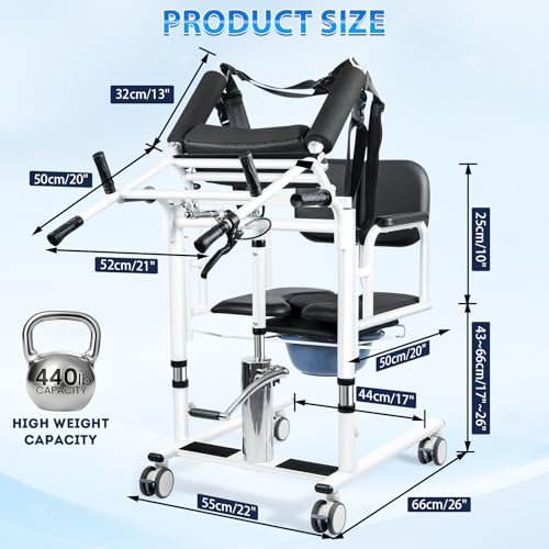 Image of 5 in 1 Patient Lift Transfer Chair for Elderly and Home, Portable Adjustable Height Footrest Hydraulic Lift Nursing Wheelchair 180 Split PU Leather and Thickened Sponge Seat, 440lbs