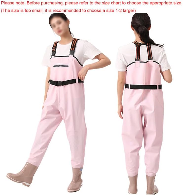 PVC Insulated Chest Waders for Women/Girl,Waterproof Duck Hunting Fishing Waders,Womens Fishing Wader with Boots 7 Pink