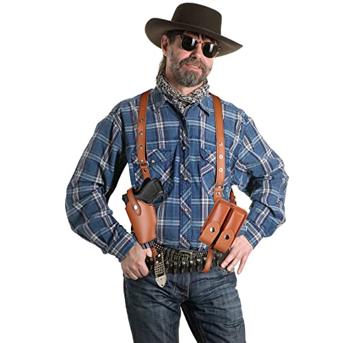 Shoulder Holster Adjustable Leather Gun Holster For Concealed Carry Vintage Gun Holster With Double Magazine Pouch Cowboy Costume Accessories For Masquerade Party #TOP1