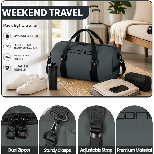 Image of Storite Nylon 43 Cm Imported Multi Purpose Travel Duffle Bag for Women with Dry and Wet Pocket, Lightweight Waterproof Backpack Carry Luggage Bag (Grey, 43x24x20cm)