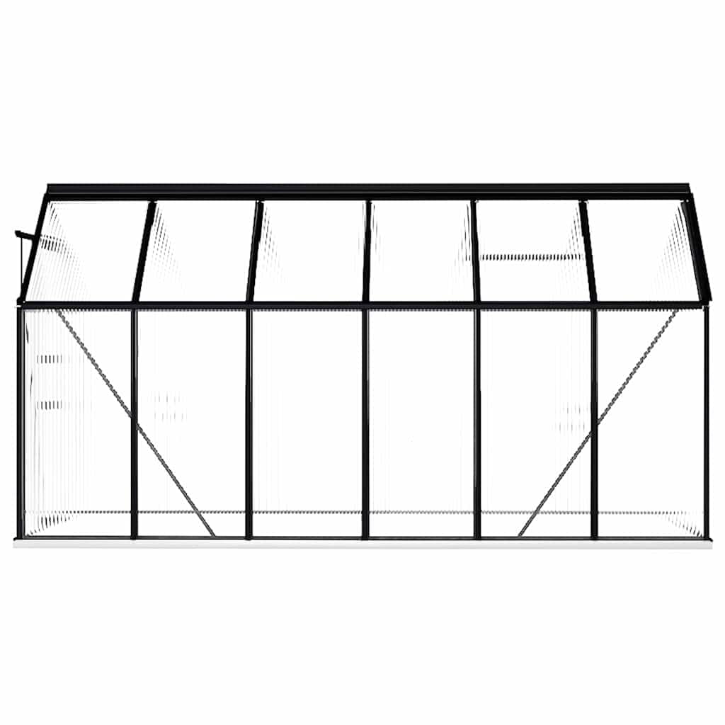 Szklarnia z fundamentem, antracyt, aluminium, poliwęglan, 190 x 370 x 132 do 202 cm, 7,03 m², 11,74 m³, do domku na pomidory, z wentylacją i ochroną przed mrozem