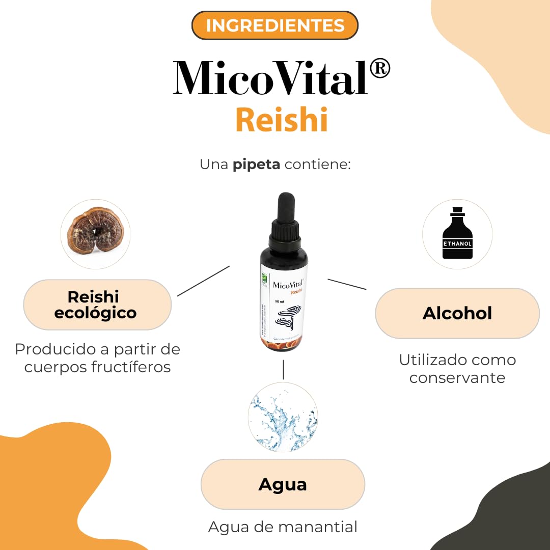 MicoVital® Reishi en Gotas - Hongo de la Longevidad - Antiaging - Inmunoestimulante Natural - Regulación Hormonal del Organismo - Favorece el Descanso - Reishi Líquido - 50 ml - 100% Natural