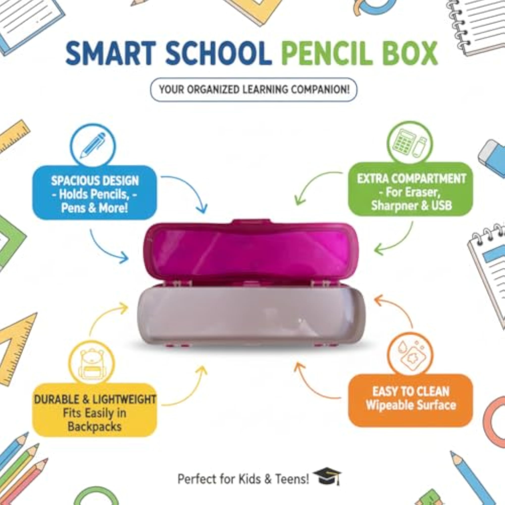 Mini Pencil Box Combo Pack of 4 for Kids, Cartoon Design