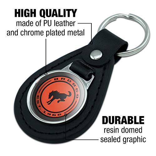 Black Leather Bronco Round Badge Distressed Keychain #TOP4