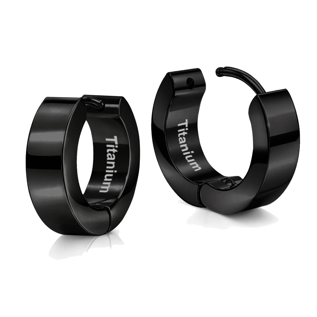 Soul-Cats Pendientes de aro G23 de titanio con bisagra en negro: pendientes unisex ultraligeros para mujer y hombre