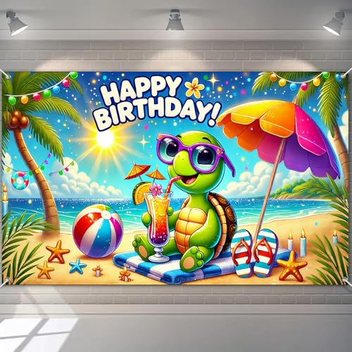 Fondo de cumpleaños BlissYard con diseño de tortuga de mar miniatura 1