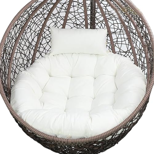 Silla oscilante grande de ratán con cojín, hamaca colgante de huevos para exteriores e interiores, elegante diseño de mimbre para jardín, terraza, patio, color blanco roto