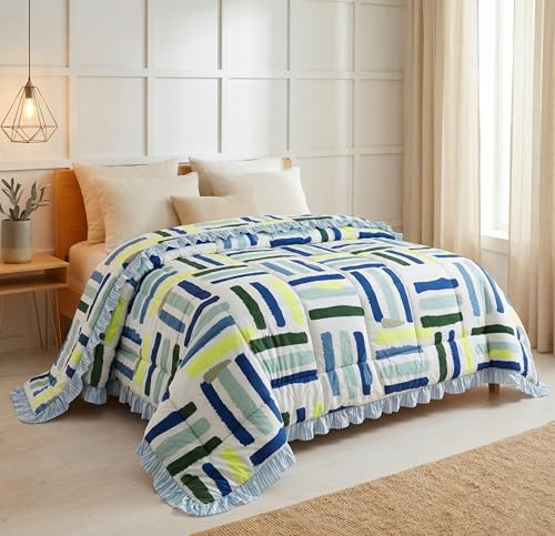 Image of VAS COLLECTIONS Cloud Cotton Reversible AC Comforter for Double Bed (88x90 Inch) 220 GSM Lightweight Quilt /Duvet /Dohar with 2.5 Inch Frill Border, Super Soft All Season Blanket (Blue, Yellow)