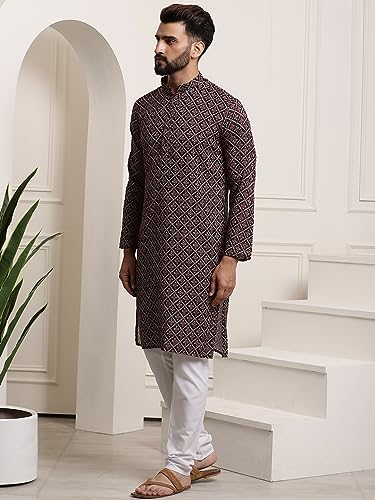 Image of SOJANYA (Since 1958 Men's Cotton Print Kurta & Churidar Pyjama Set