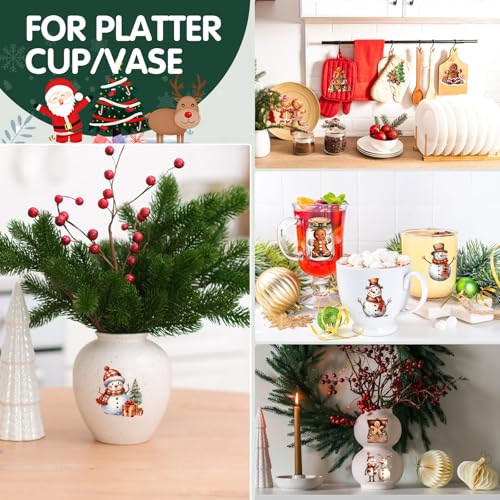 Image of ZMRU 24 Sheets Vintage Christmas Rub On Transfers for Crafts, Rub On Transfers Christmas for Wood Slices,Furniture Decals, Glass, Leather, Canvas, Fabric Projects,3 * 3inch(Gingerbread and Snowmen)