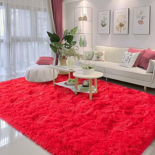 Area Rug 6x9 for Living Room Anti Slip - Fluffy Rug for Bedroom Washable - 6 by 9 Carpet Fuzzy Rugs Indoor Red