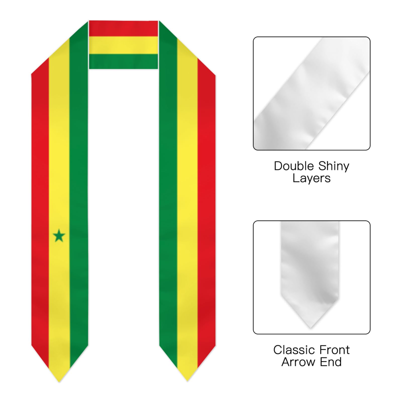 Vintage Senegal Senegalese Flag Graduation Stole Sash Shawl Class of 2025 for Men Women Soft Scarf for International Students Teachers Study Aboard Graduate Gift 72 inches Unisex