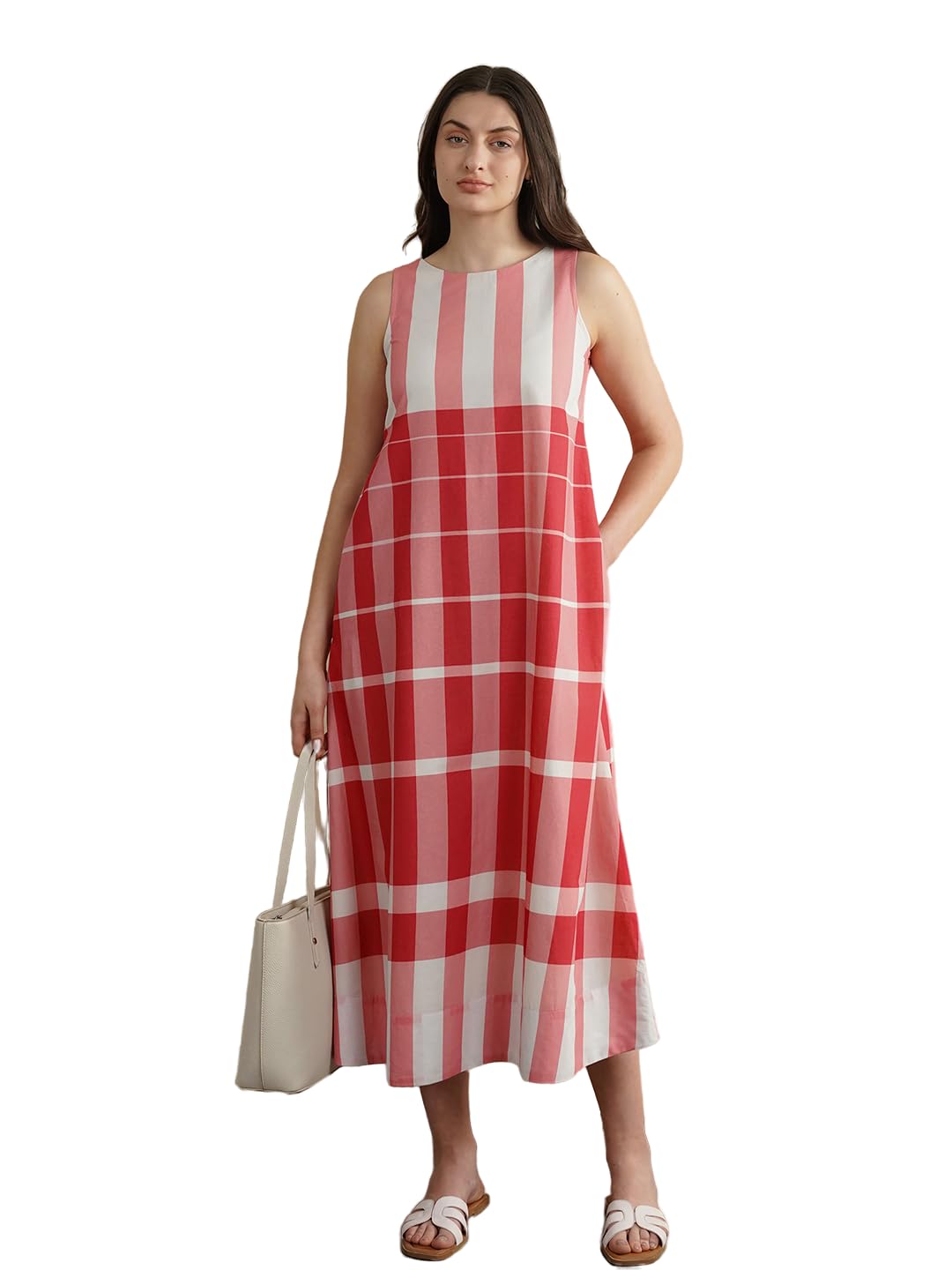 pink fort Women Casual Dress | Striped A-Line Fit Round Neck Sleeveless Design | Premium Cotton Fabric with Pockets & Button Placket for Summer & Daytime Wear-picture-34