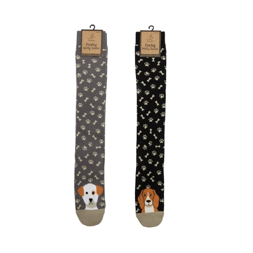 Bartleby Unisex Black Or Grey Ladies Funky Welly Socks Playful Puppies Assortment