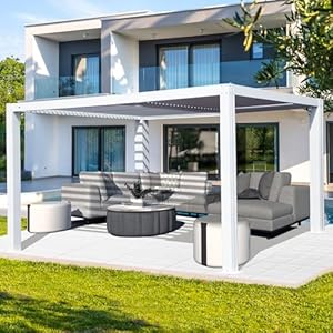 Domioutdoorlivinglouveredpergola12x16ftaluminumoutdoorpergolawith2independentlyadjustablelouverrooffullaluminumstructurewhite  Urban Country Home Decor Domi outdoor living louvered pergola 12x16ft aluminum outdoor pergola with 2 independently adjustable louver roof full aluminum structure white  urban country home decor