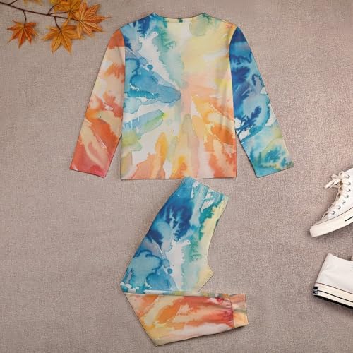 Watercolor Rainbow Tie DyeBoys Casual Comfort Pajamas, Long Sleeve Pajama Set110CM4