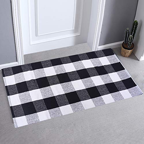 Outdoor Rug Cotton Rug Buffalo Checkered Plaid Area Rug Door Mat for Entry Way Washable Doormat Bedroom Carpet Welcome Mat(24