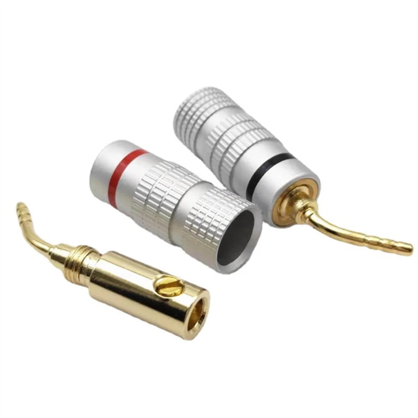 Fiches Bananes à vis Ouverte, fiches de Haut-Parleur plaquées Or, connecteur Jack Audio(Bent Pin)