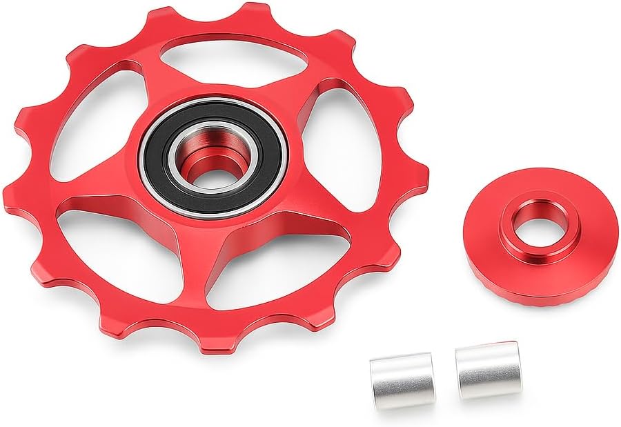 11T/13T Derailleur Pulley Aluminium Alloy Wheel Rear Derailleur Pulley Wheel Pulley for Mountain Road Bike(13T Red)