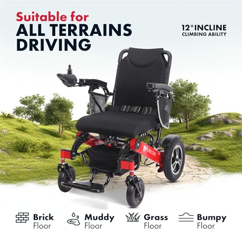 Rubicon Deluxe Electric Wheelchairs, Long Range 20AH Battery. All Terrain, Powerful 600W Motor Wheelchair, Heavy Duty, Foldable, Durable, Power Wheelchair (Remote Control - Long Range)