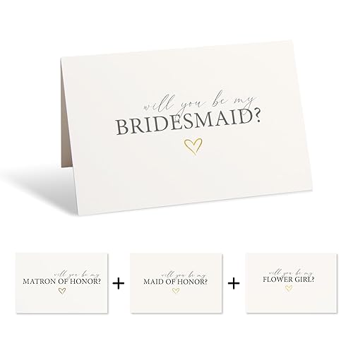 12 Will You Be My Bridesmaid Card Set with Gold
