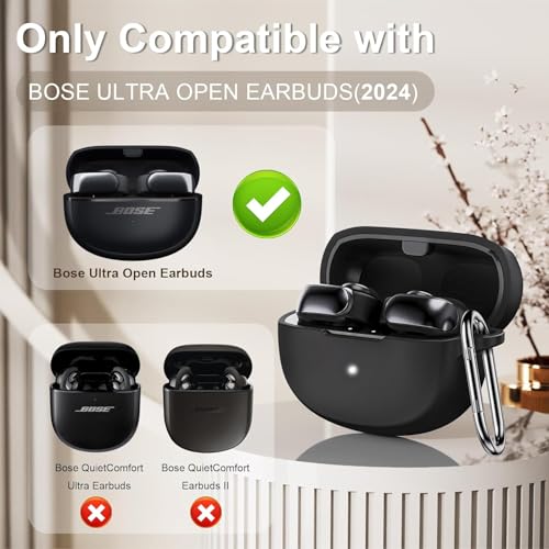 Image of Silicone Cover Compatible with Bose Ultra Open Earbuds Case Cover, Compatible with Bose Earbuds case Cover, Shockproof Protective Pouch - Black