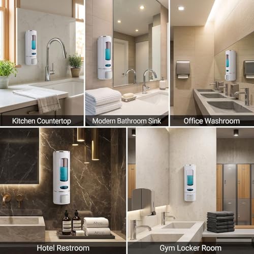 Image of Wall-Mounted Soap Dispenser 400ml with Adhesive Hook, No-Drill ABS Plastic Dispenser for Kitchen, Bathroom, Hand Wash, Shower Gel, Sanitizer Capsule Design White