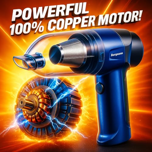 Image of Bergmann Windsor Cordless 2in1 Vacuum Cleaner & Blower | Car & Home | 100% Copper Motor | High Suction | Washable Stainless Steel HEPA Filter | 6 Attachments | Compact & Portable | Blue