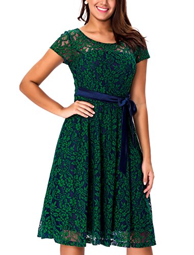 Noctflos Women's Floral Lace Cocktail Party Fit & Flare Dress for Wedding Guest