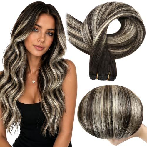 Image of Full Shine 24 Inch Weft Hair Extensions 105G Remy Soft Straight Long Hair | Color 2 /60 /2 Dark Brown To Platinum Blonde Mix, Soft Straight Hair, Long Hair Styling, Travel Looks, Party Wear