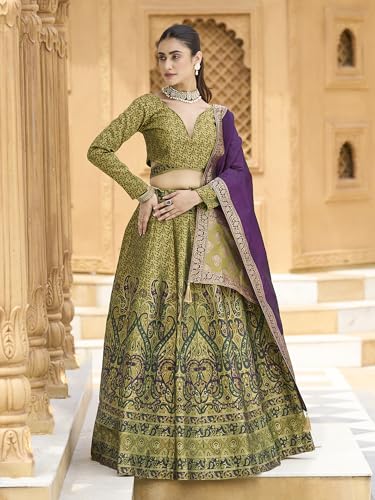 Image of PURVAJA Women's Kanjiwaram Semi-Stitched Lehenga choli
