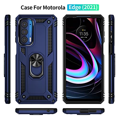Sktgslamy Moto Edge 2021 Case,With Screen Protector,[Military Grade] 16Ft Drop Tested, Magnetic Kickstand Protective Case For Motorola Edge 2021, Blue #TOP1