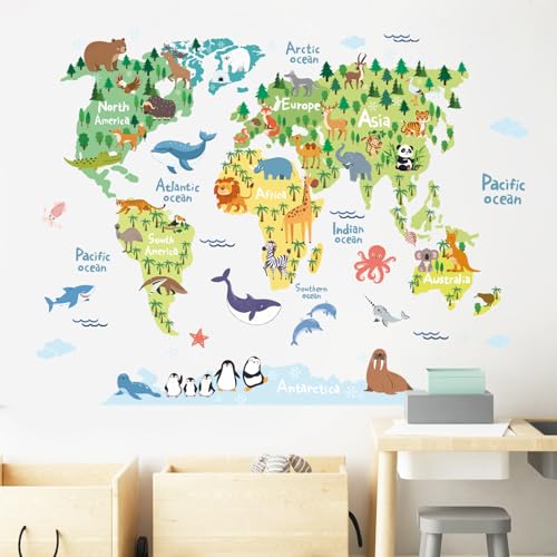 Vinilos Decorativos Mapa Mundial Animal en Vinilo Mate