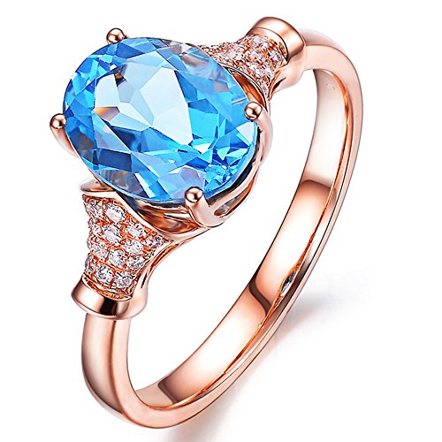 Bague diamant topaze bleue suisse or rose 585 mariage fiançailles pour femme