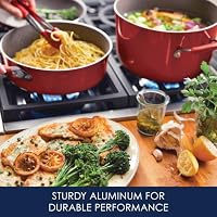 Rachael Ray Cucina Nonstick Cookware Pots and Pans Set, 14-Piece, Cranberry Red — image 4