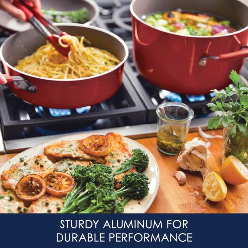 Image of Rachael Ray Cucina Nonstick Cookware Pots and Pans Set, 14-Piece, Cranberry Red