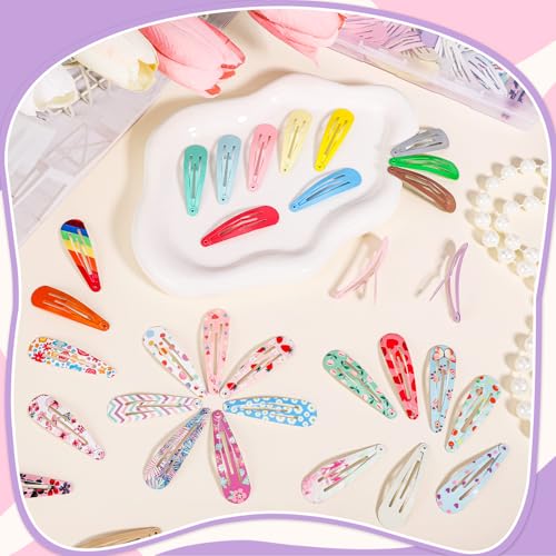 Obeoby 120 Stück 40 Farben Metall-Haarspangen mit Druckknopf, 5,1 cm Haarspangen, Haarschmuck für Mädchen, Frauen und Kinder (bunt)
