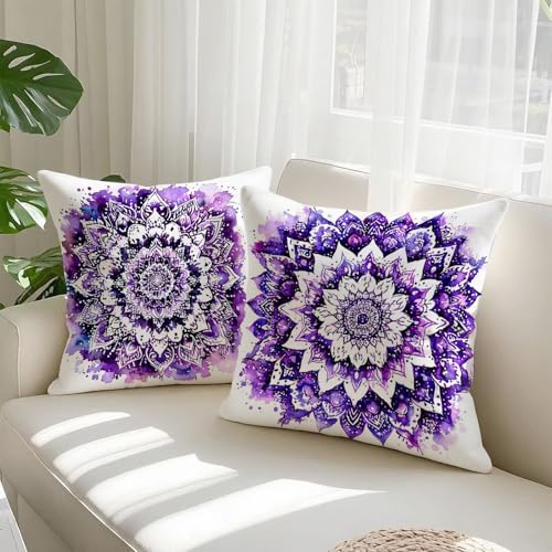 Housse coussin 70x70cm velours violet imperméable lot de 2 - 3
