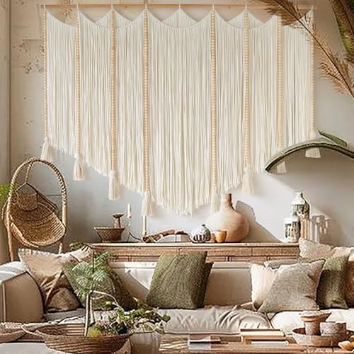 Jakalin Macrame Wall Hanging White Beads Boho Wall Decor for