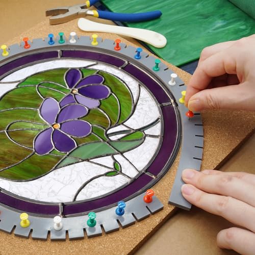 ZAWAGIIK Layout Block System for Stained Glass Panels, Free to Bend, Layout Block System for Stained Glass Supplies and Tools with Push Pins for Stained Glass Making Craft