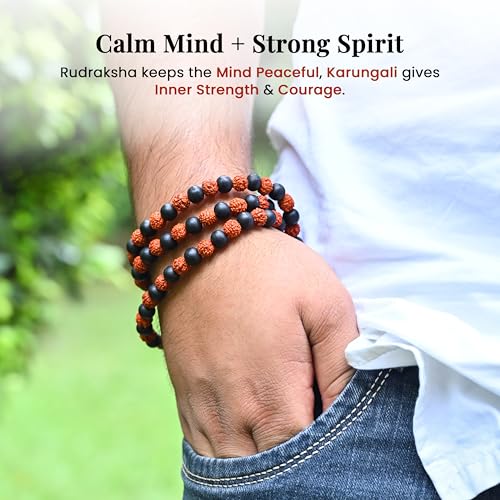 Image of ZAICUS Karungali Rudraksha Mala for Meditation, Yoga & Jap with Ebony Wood Beads | 108+1 Beads Mantra Chanting Rosary | 8mm Spiritual Mala for Men & Women