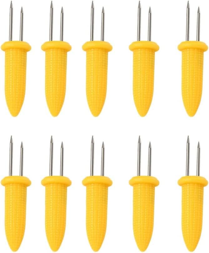 10Pcs Yellow Corn Holders, Stainless Steel Corn Cob Holders Corn On The Cob For Bbq Fork Skewers Home Cooking Parties Camping, Grilling and Barbecue Utensils