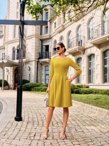 Image of GRACE KARIN Work Dresses for Women 2025 3 /4 Sleeve Fit and Flare Business Midi Dress Classy Office Dresses with Pockets
