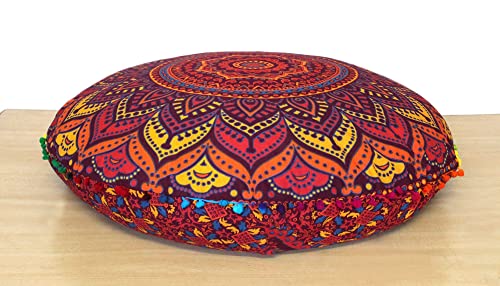 Craft Kala 32 Inch Boho Large Round Bohemian Floor Pillow Pouf Cover Oversized Mandala Meditation Room Pillows For Adults Big Seating Poufs Cushion For Kids Teepee Reading Playroom (New Orange Ombre) #TOP1