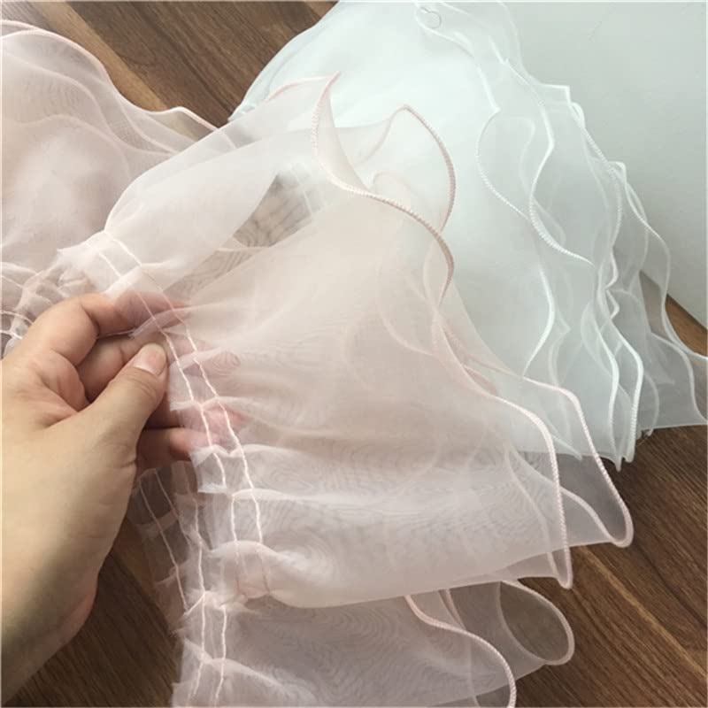 Koronkowe wykończenie, 14 cm, 1 jard, dwuwarstwowe, plisowane, tkanina organza, wykończenie falbany, koronkowe wykończenie 3D, obroża ślubna, akcesoria do szycia DIY (różowy, jednowarstwowy) (biały