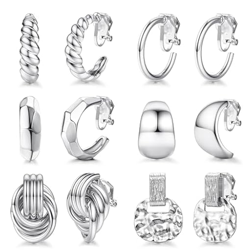 Diamday 6Pares Pendientes Clip 18K chapado en oro/plata Pendientes de clip para las mujeres Chunky Clip de aro Declaración Twist Pendientes de clip redondo Ligero No Piercing Fake Earrings | Ya disponible en tu tienda friki favorita! En mundofriki.es!