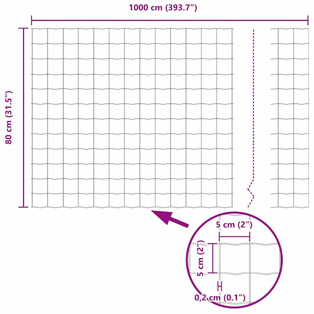 Ogrodzenie euro, montowane do podłoża, 10 x 0,8 m, stal ocynkowana, srebrna, z wytrzymałym wzornictwem, odporny na warunki atmosferyczne, łatwy montaż, idealne do ogrodu, na taras, działkę